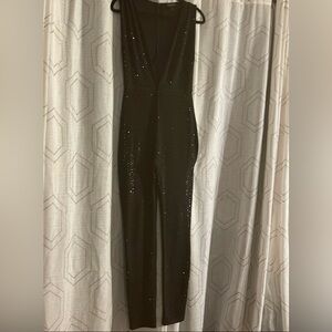 Women’s Black L Beaded Sleeveless Jumpsuit Zip/Clasp Back Closure Elegant